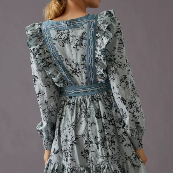 Floral Blue Ruffle Dress - Picture 7 of 17